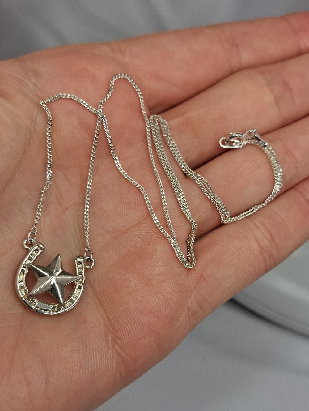 Sterling Silver Horseshoe & Star Pendant Necklace